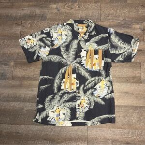 Tommy Bahama Silk Palm Tree & Surfboard Tropical Shirt Small